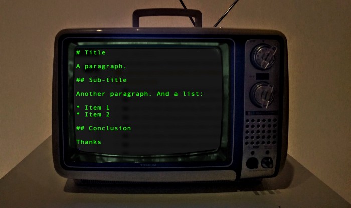 Example of a Markdown text file - Photo by Bruna Araujo on Unsplash — screenshot adapted by Marcio